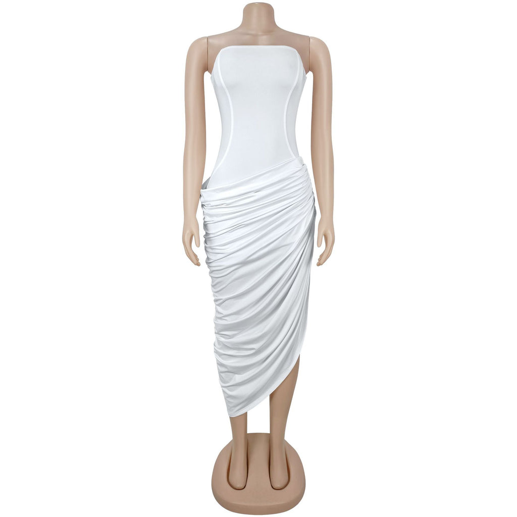 Women Sexy Off-Shoulder Strapless Pleated Bodycon Dress