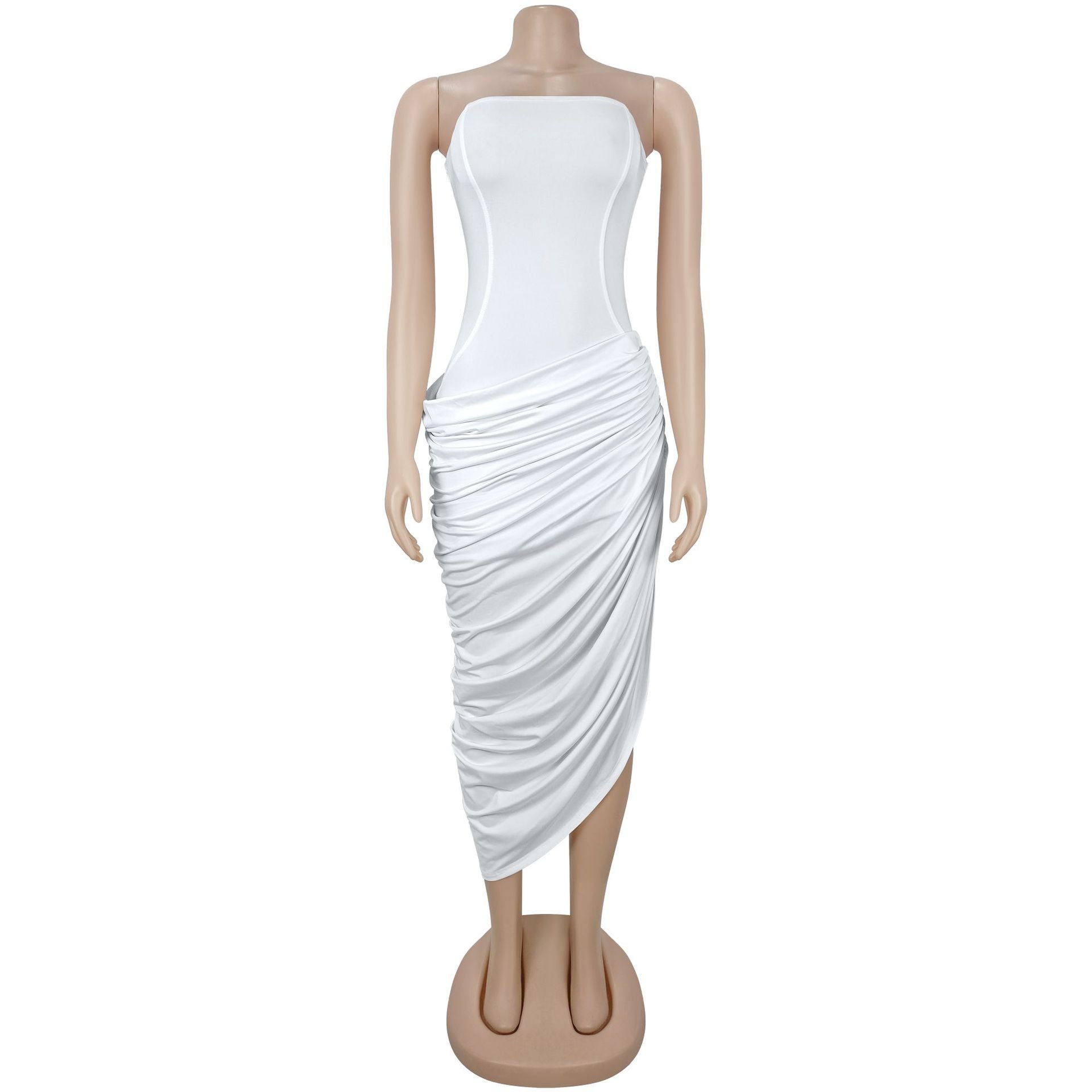 Women Sexy Off-Shoulder Strapless Pleated Bodycon Dress