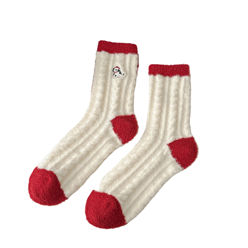 New Christmas Stockings Women's Cartoon Embroidered Snowman Middle Tube