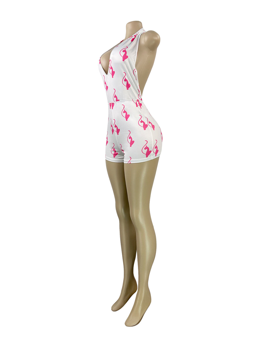 Women Sexy Halter Neck Backless V Neck Printed Jumpsuit