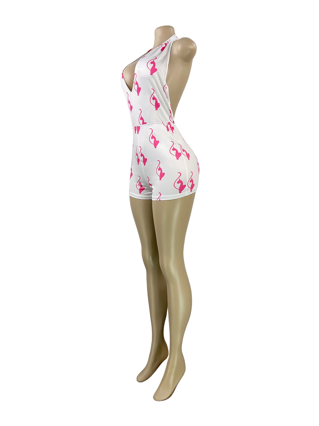 Women Sexy Halter Neck Backless V Neck Printed Jumpsuit