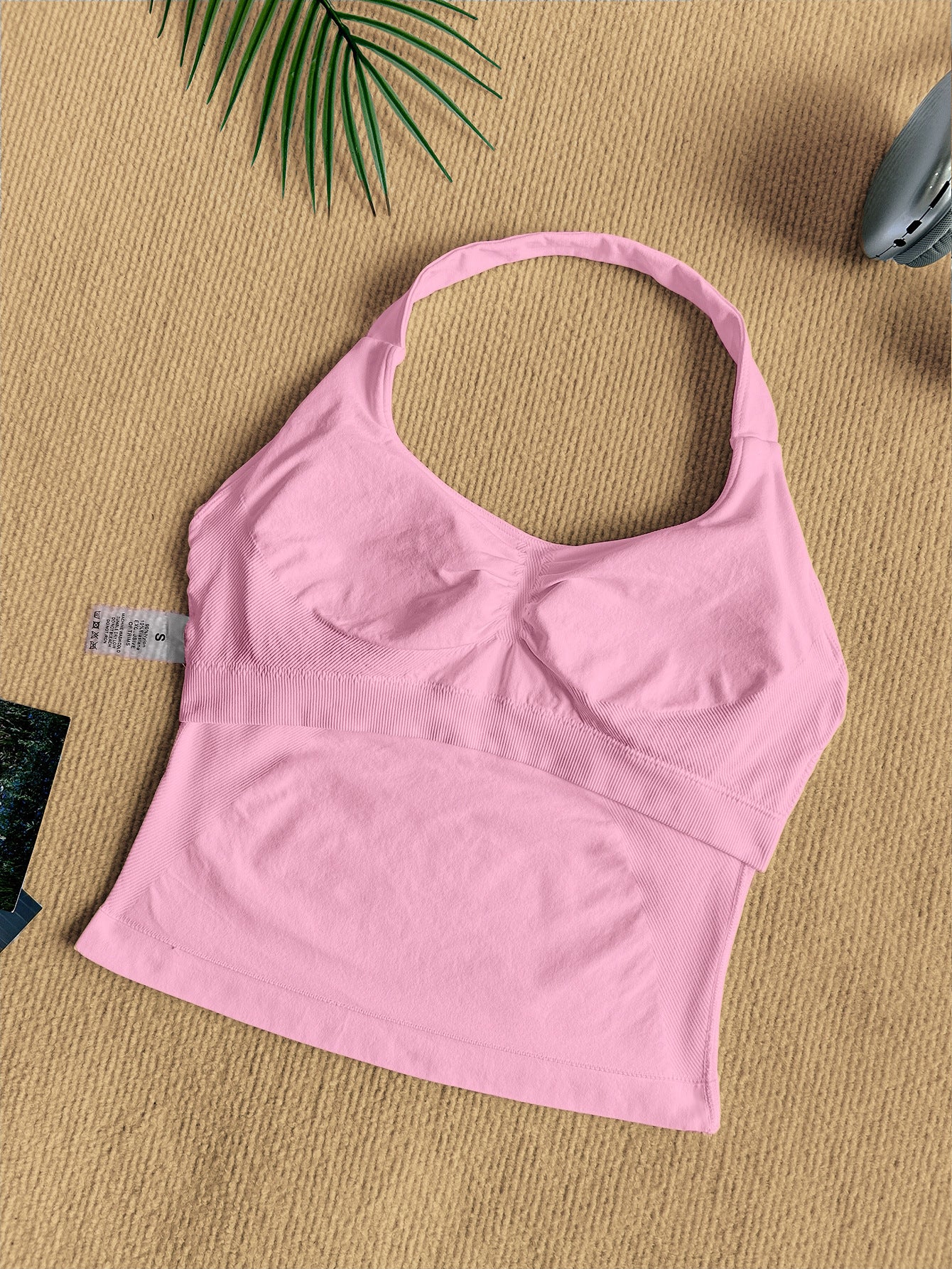 Women Square Neck Halter Neck Seamless Yoga Fitness Tank Top with Bra Pads