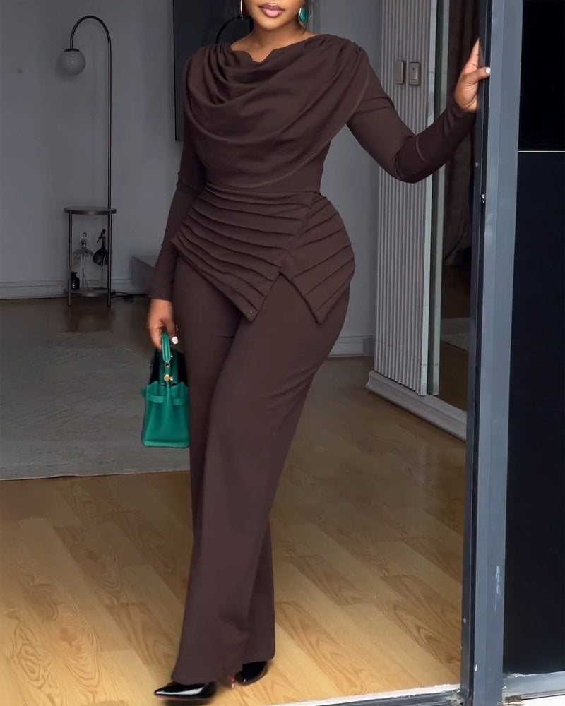 Straight-leg Pants Long Sleeve Women's One-piece
