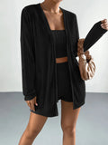 Brushed Striped Women's Pajama Three-piece Set