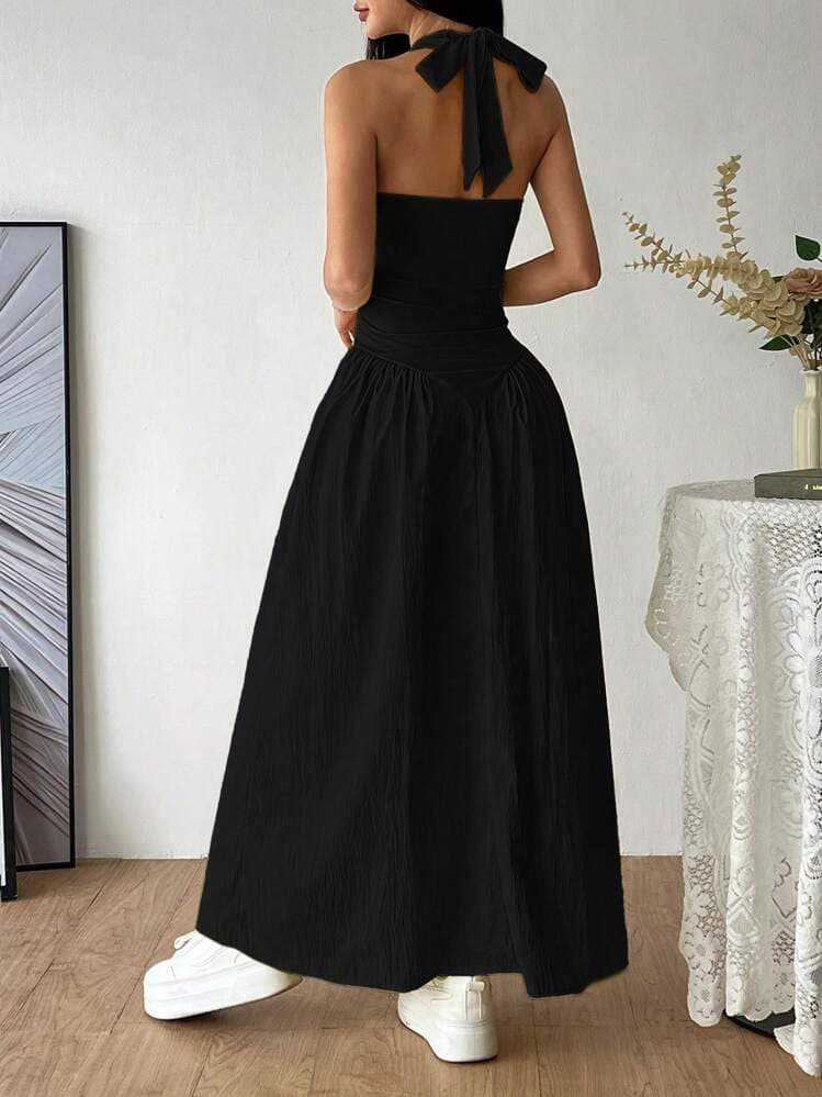 Women summer Halter Neck V Neck Backless ruffled sexy dress
