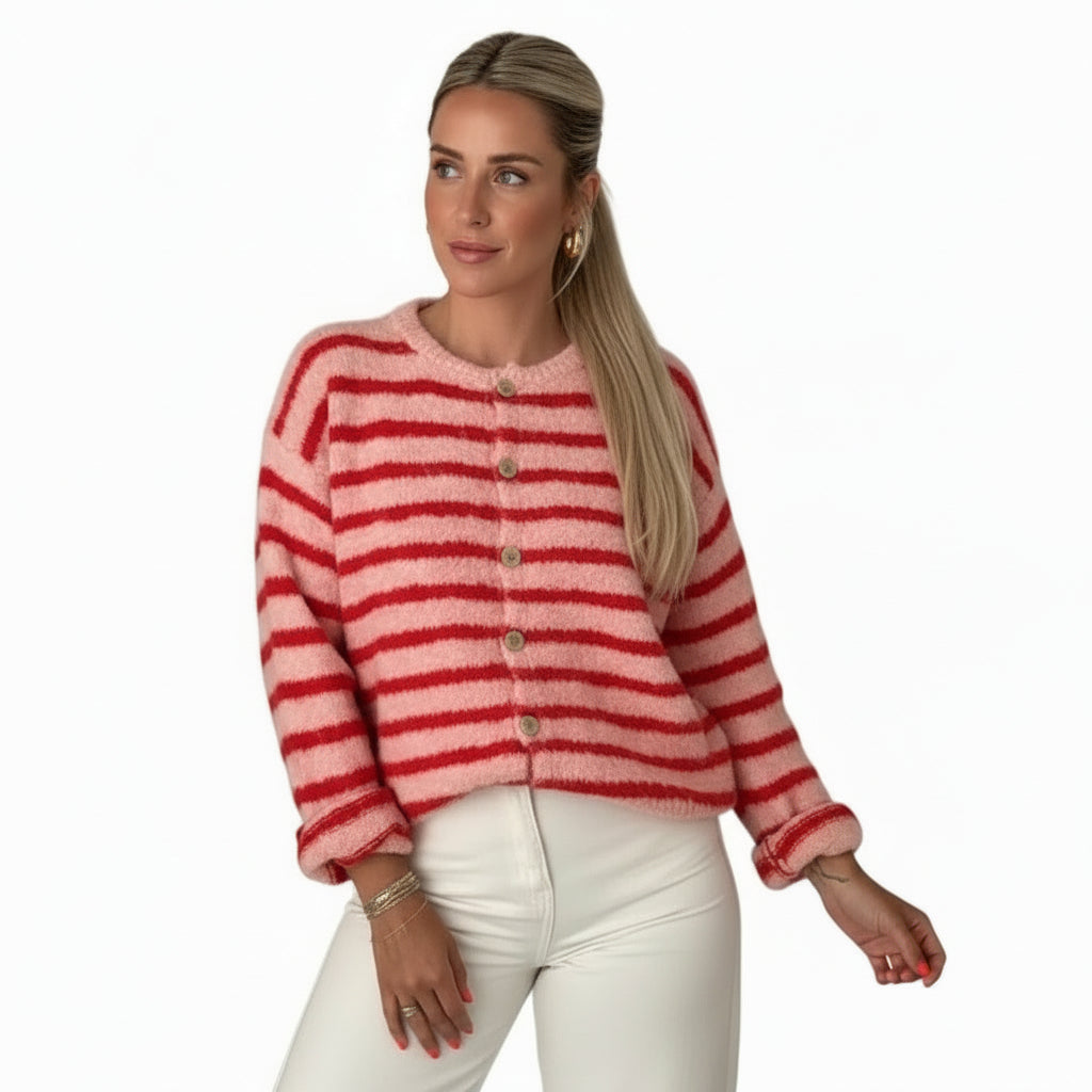 Long Sleeve Striped Color Block Women's Fashion Round Neck Casual Sweater