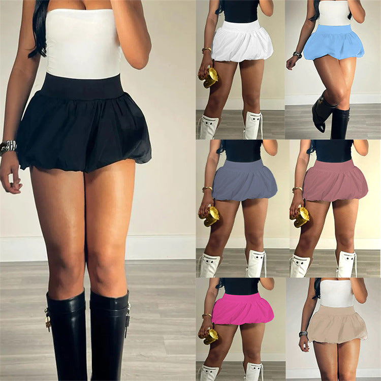 Women's Solid Stretch Bubble Skirt — Pleated Mini Skirt