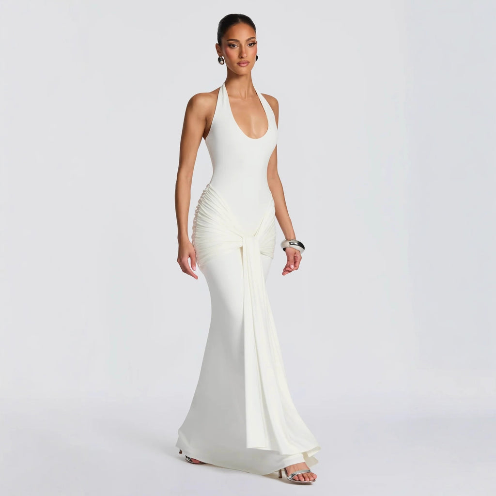 Women U-Neck Sleeveless Ribbon Bodycon Dress