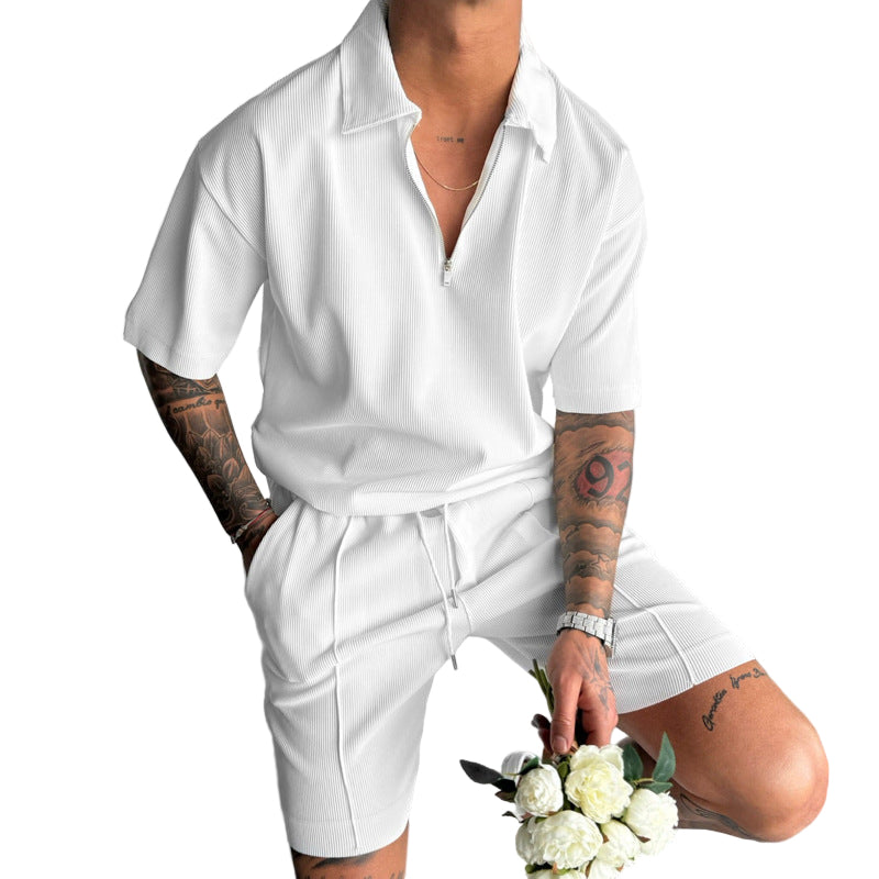 Men's Zipper Polo & Shorts Set - Summer Two-Piece Outfit