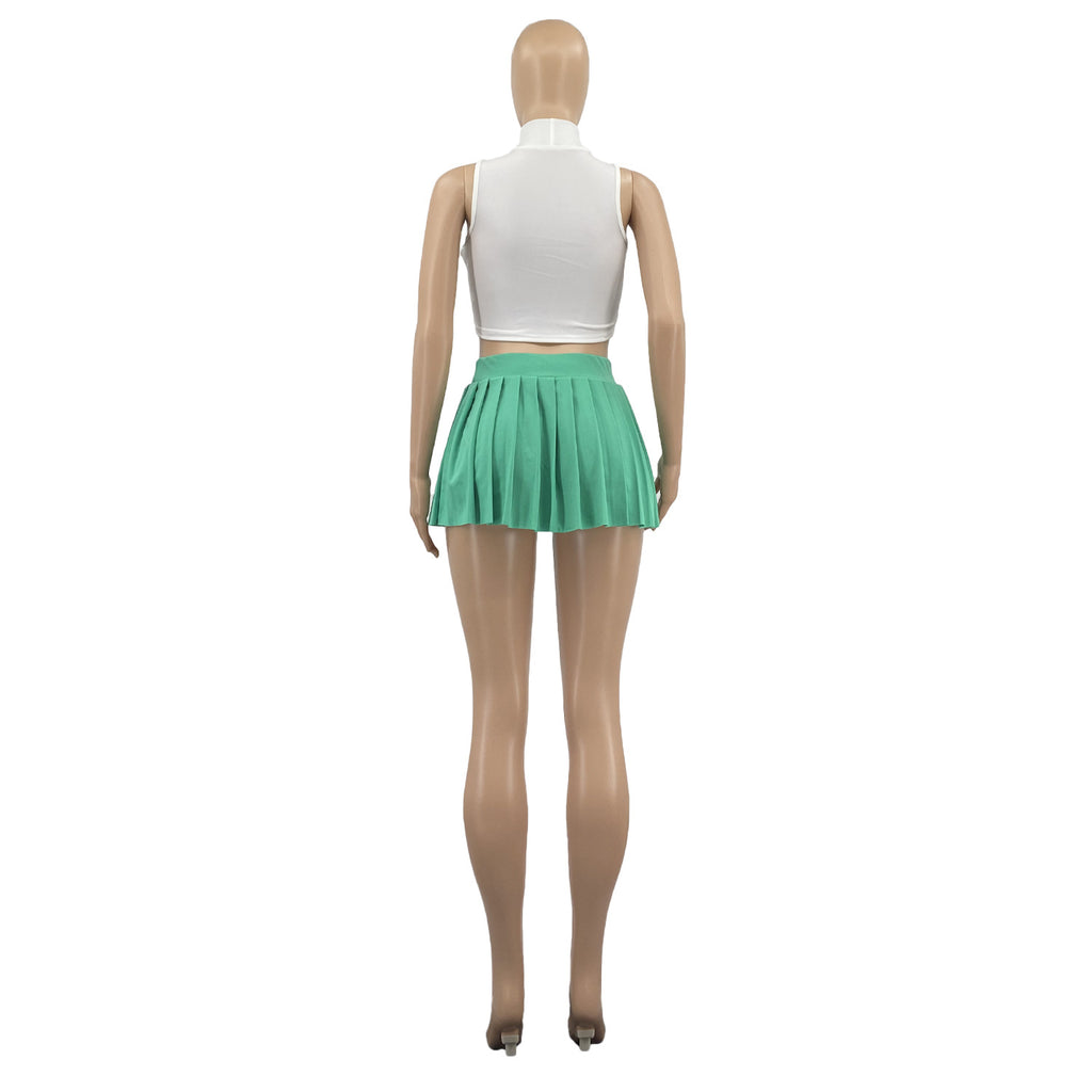 Women'S Summer Solid Color Sexy Mini Pleated Skirt