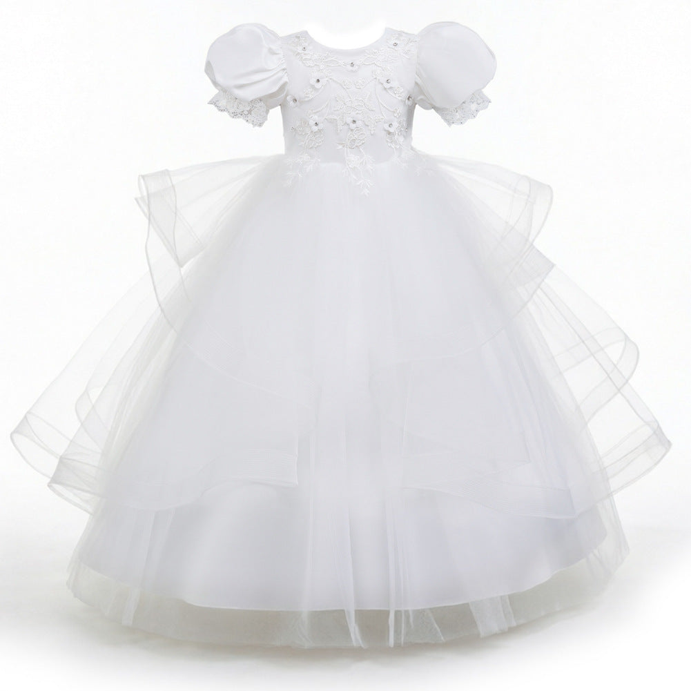 Kids Summer Beaded Wedding Princess Flower Girl Dress