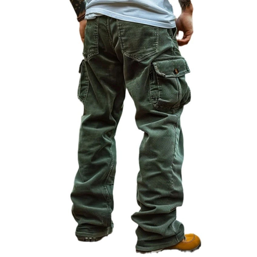 Men's Retro Cargo Pants - Multi-Pocket Corduroy Trousers