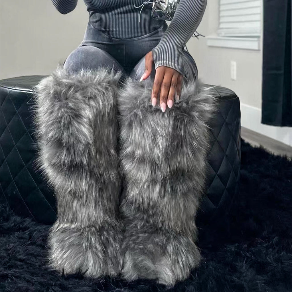 Women High-Top Boots And Knee-High Snow Boots Warm Fur Boots