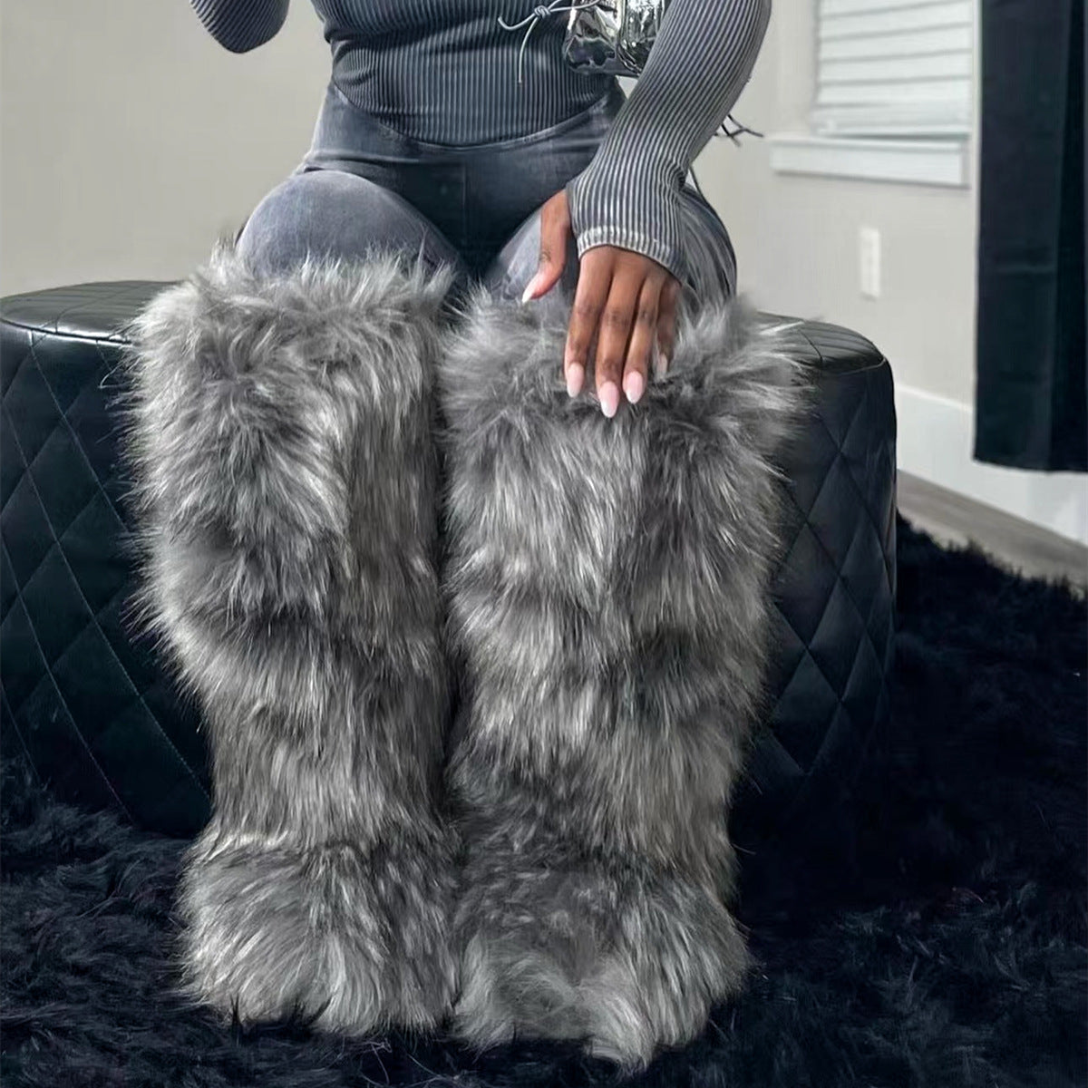 Women High-Top Boots And Knee-High Snow Boots Warm Fur Boots