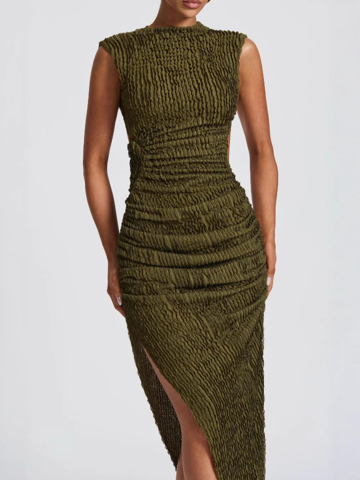 Women'S Sleeveless Low Back Slit Irregular Sexy Tight Fitting Dress