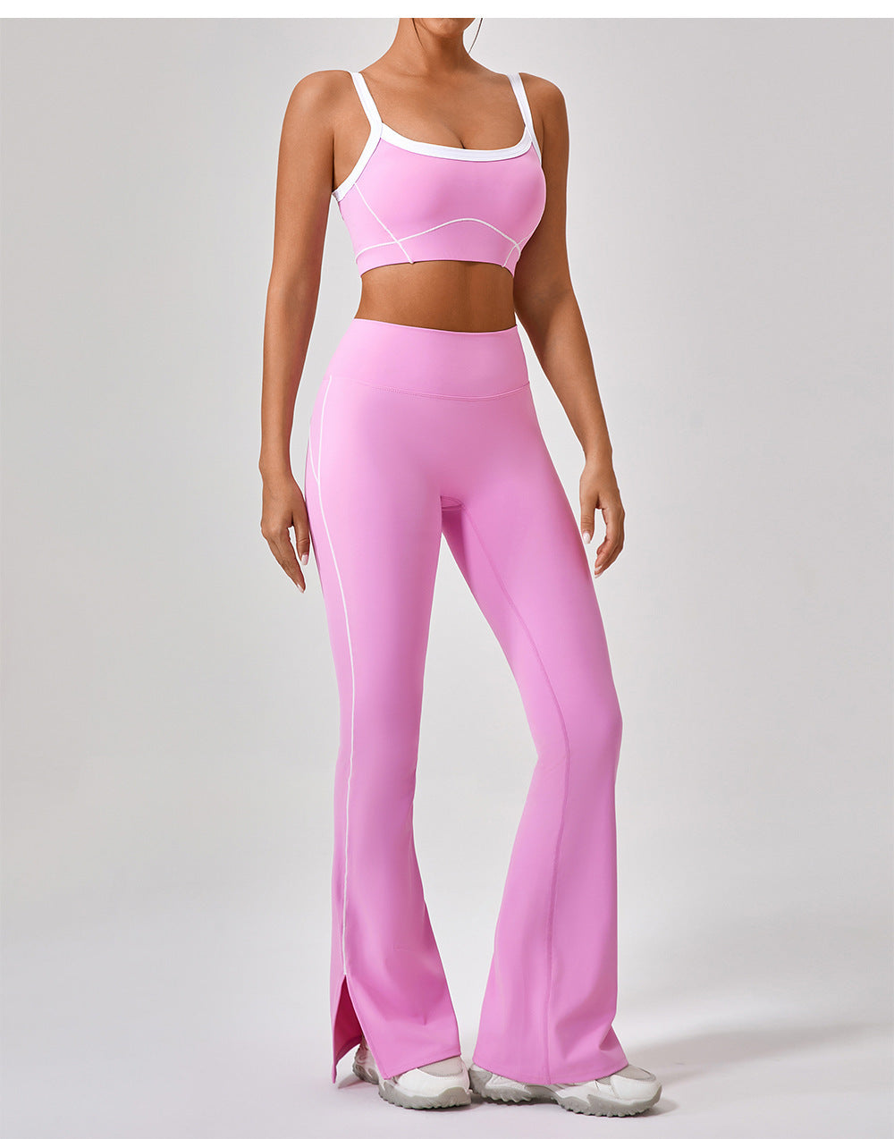 Women's Contrast Color Yoga Suit - Spaghetti Strap Fitness Set