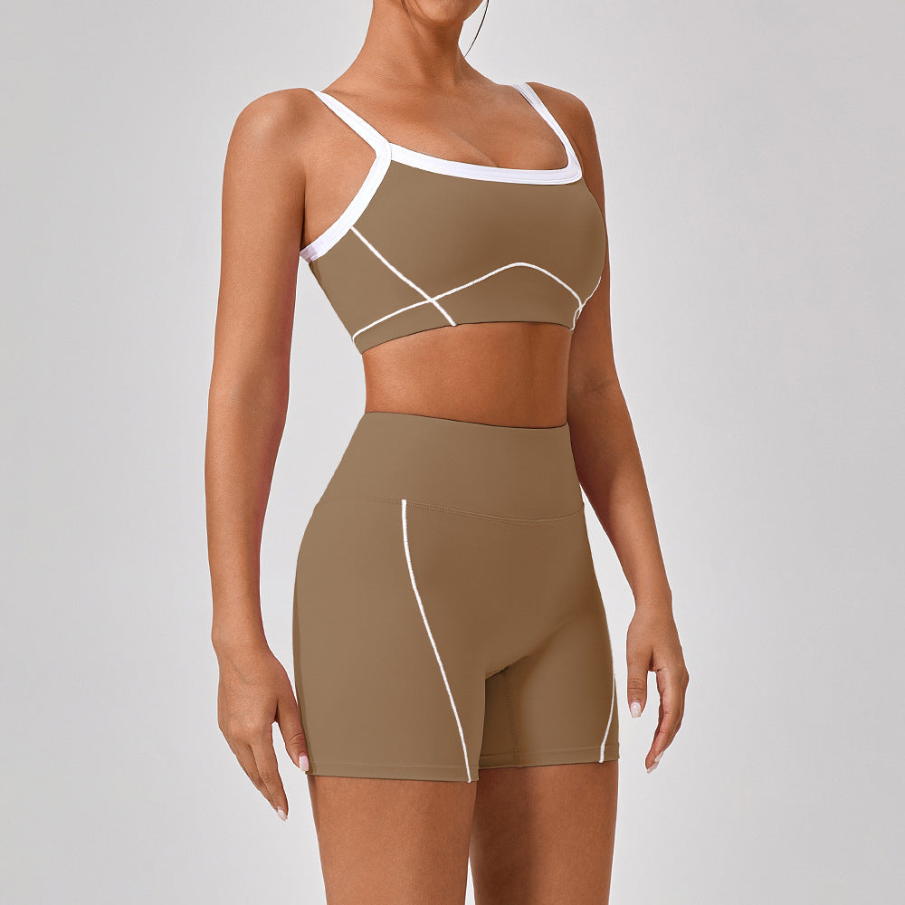Women's Contrast Color Yoga Suit - Spaghetti Strap Fitness Set
