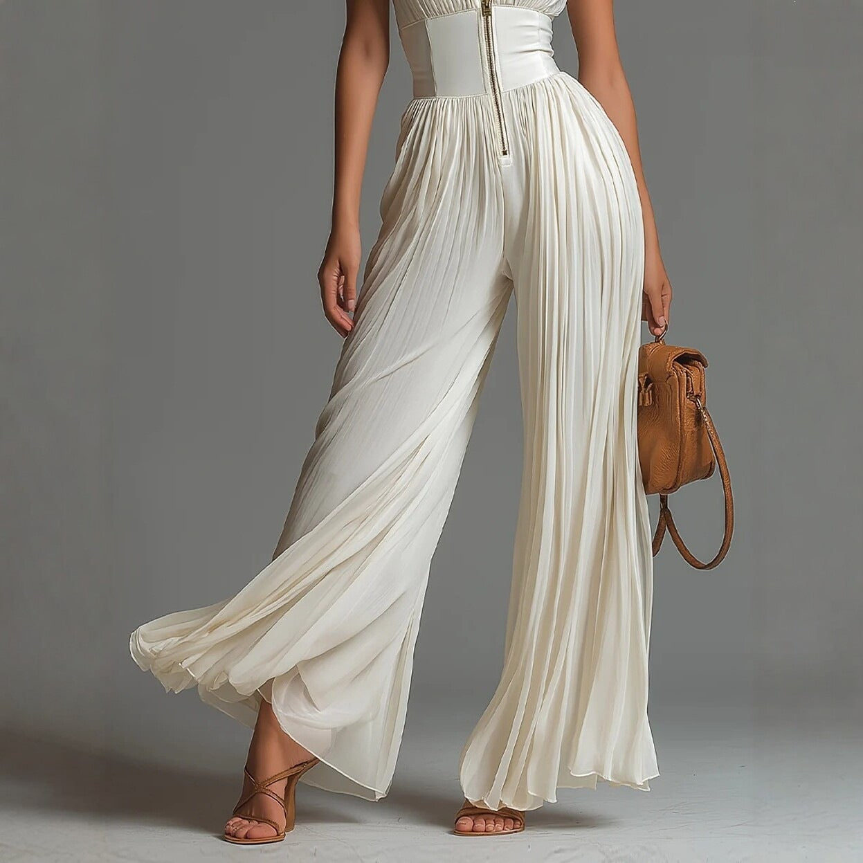 Women's Fashion Sexy Pleated Halter Neck Wide Leg Jumpsuit