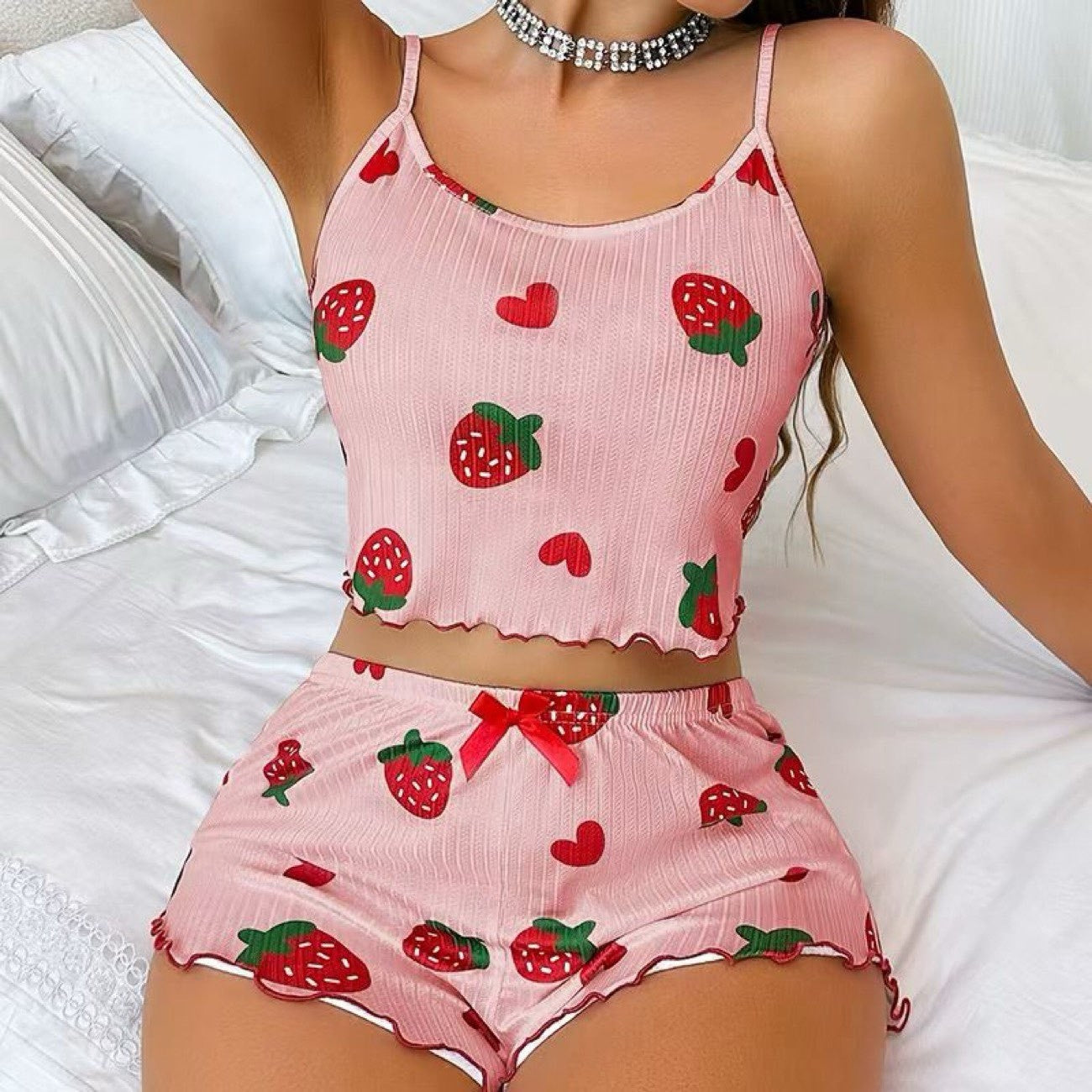 Women's Cute Printed Camisole Pajama Set - Sleeveless Loungewear