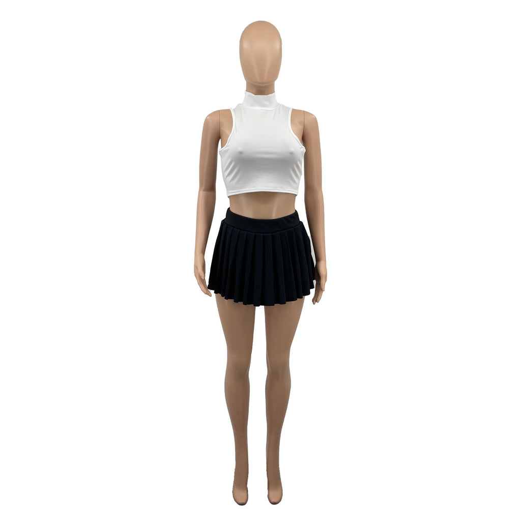 Women'S Summer Solid Color Sexy Mini Pleated Skirt