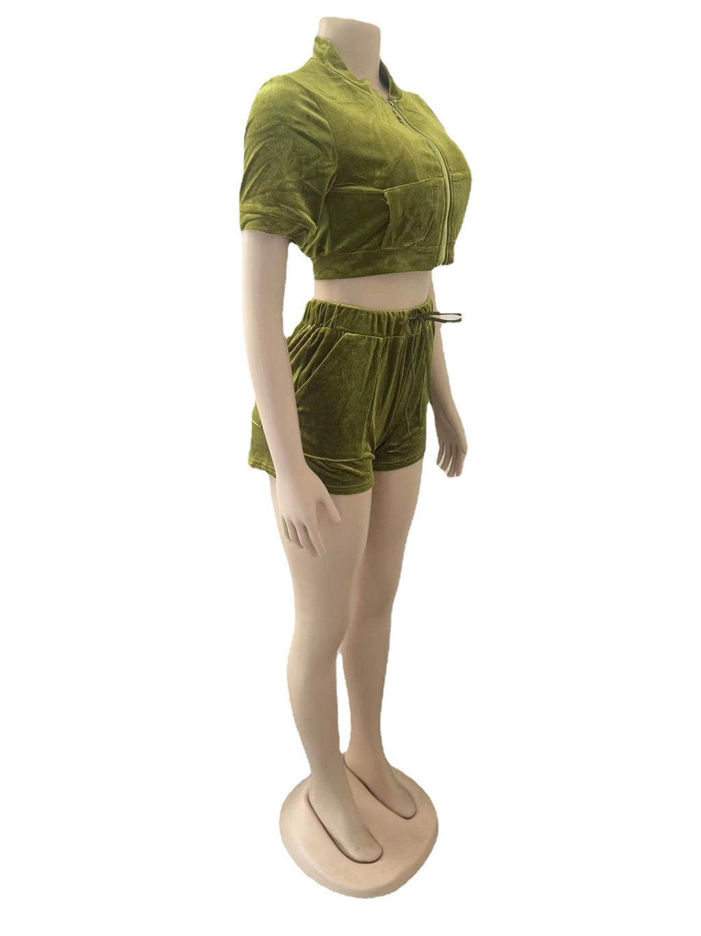 Women's Fashion Short Sleeve Velvet Fabric Two-Piece Shorts Set