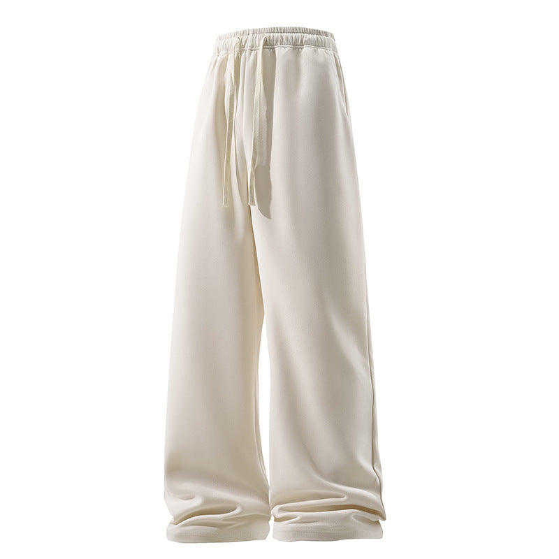 Drawstring Sports Pants Pockets Micro Elastic Knitted Fabric Breathable Straight Casual Long