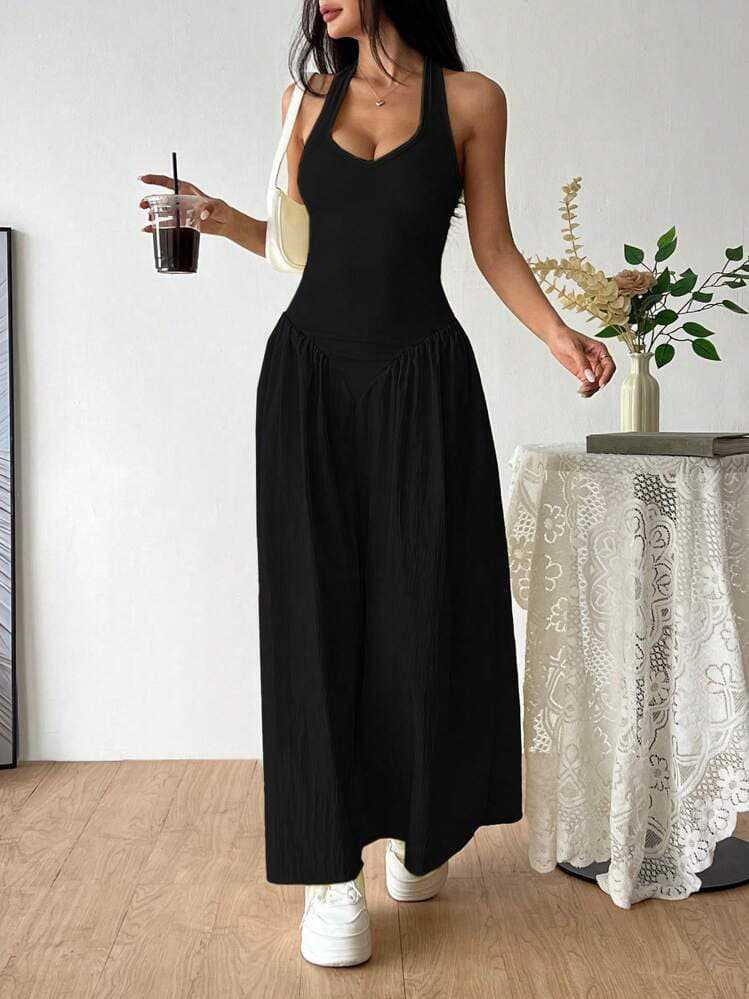 Women summer Halter Neck V Neck Backless ruffled sexy dress