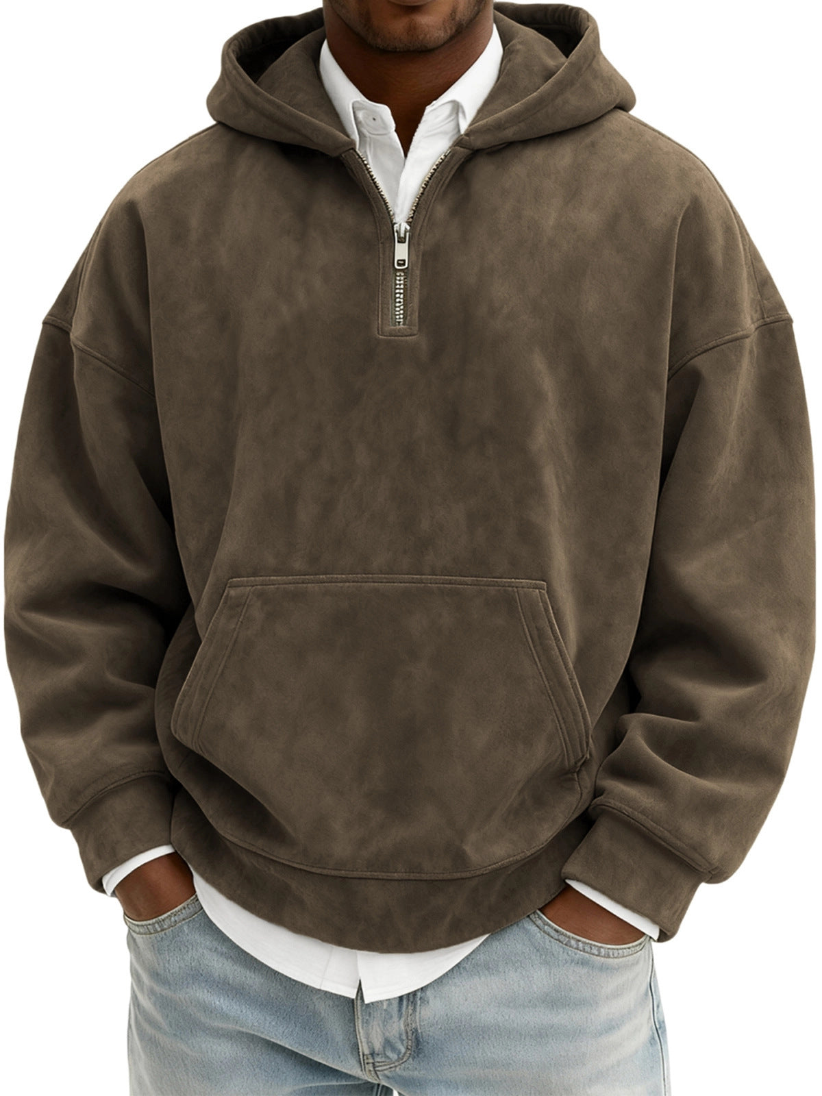 Hoodie Half Zipper Solid Color Loose Sweater
