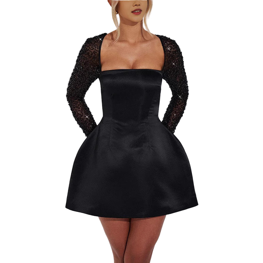 Sequined Long Sleeve Dress INS Casual Lace Up Women
