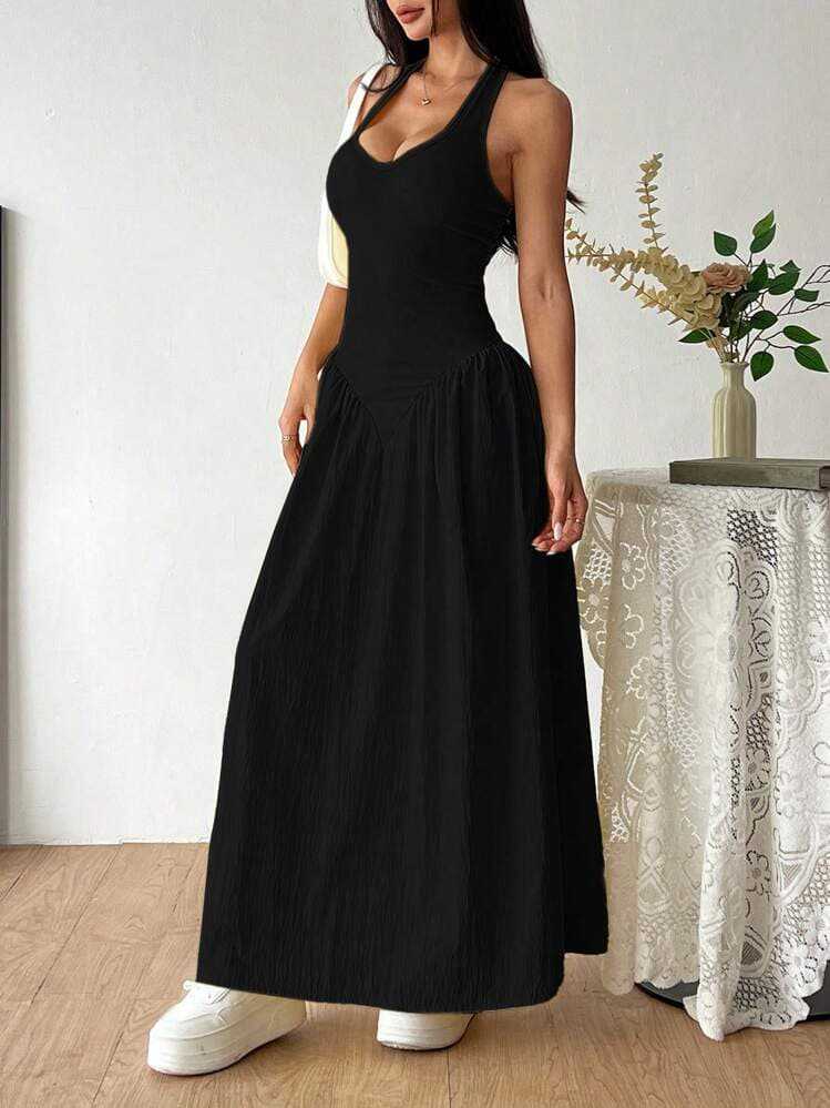 Women summer Halter Neck V Neck Backless ruffled sexy dress