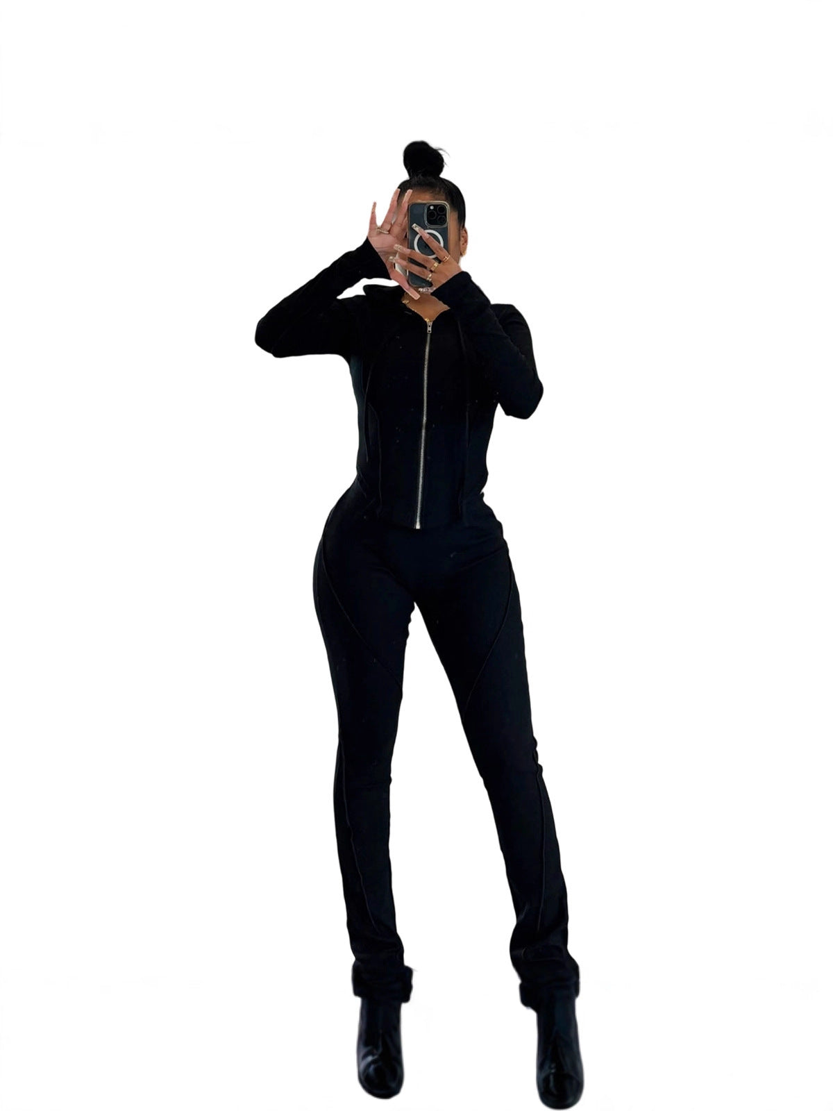 Women Autumn/Winter Ribbed Patchwork Casual Top And Pant Two-Piece Set