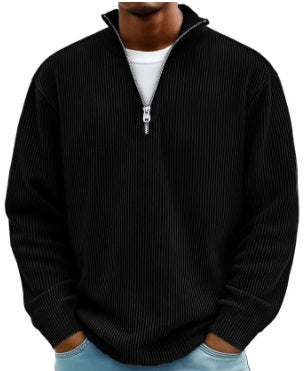 Men's Corduroy Zipper Stand Collar Sweatshirt - Casual Polo Top