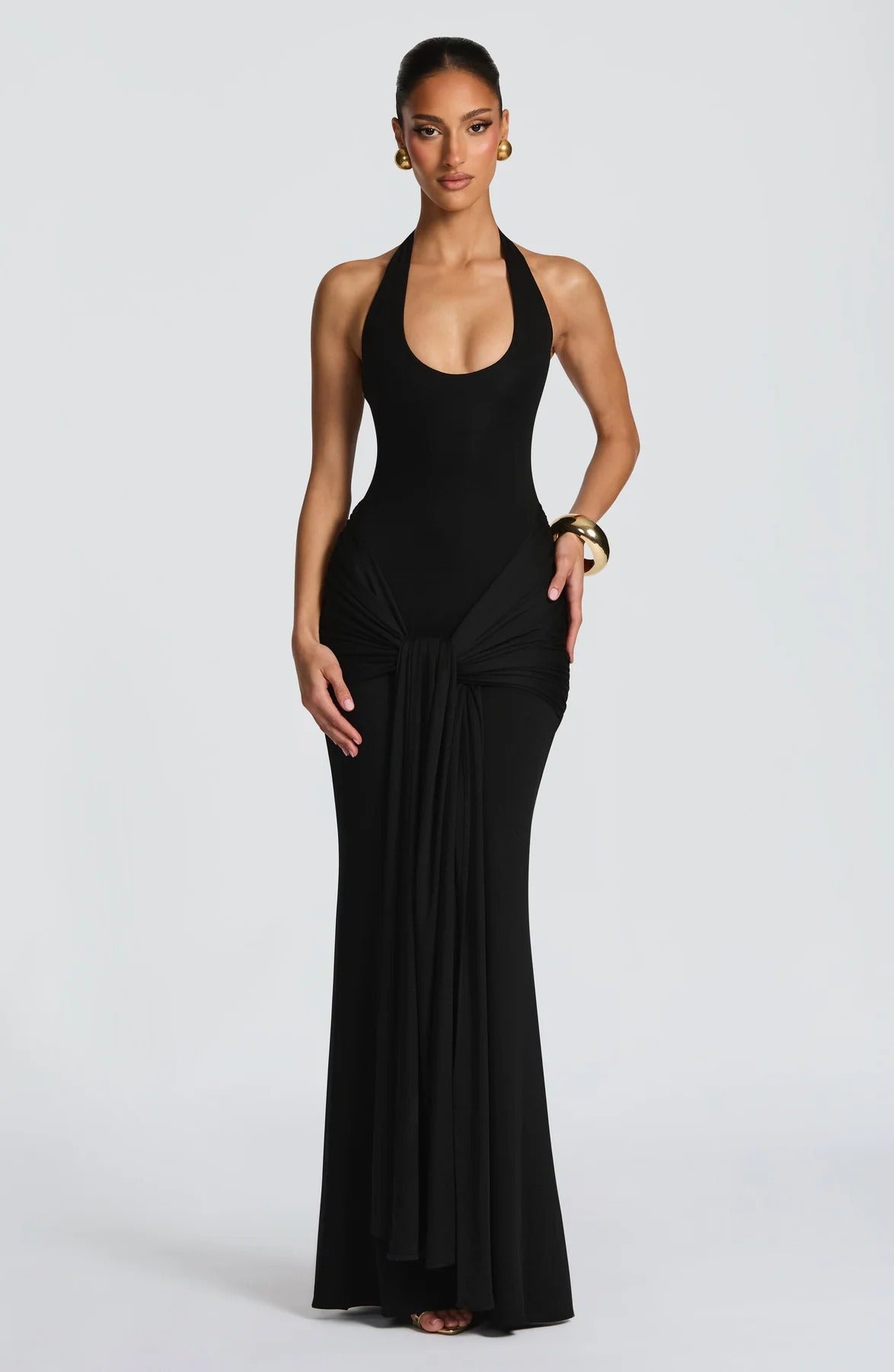 Women U-Neck Sleeveless Ribbon Bodycon Dress
