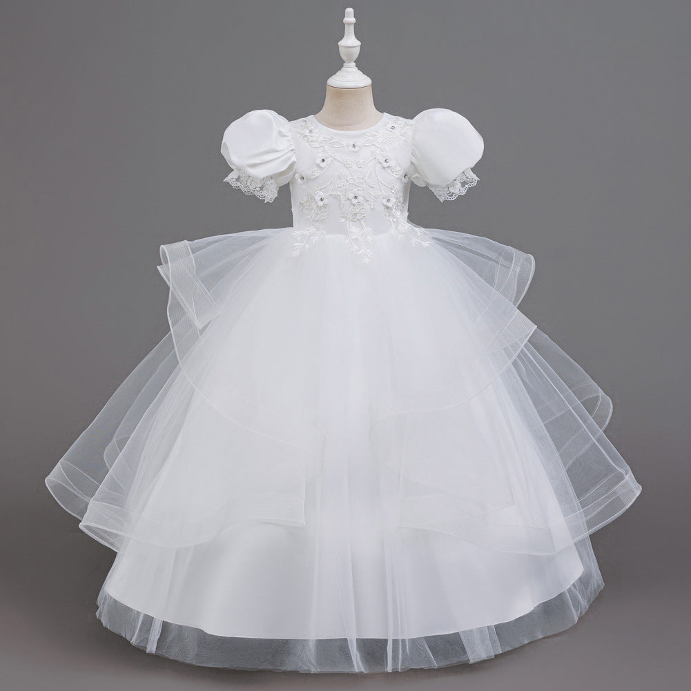 Kids Summer Beaded Wedding Princess Flower Girl Dress