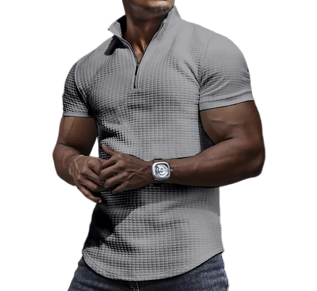 Men's Zipper Collar T-Shirt - Smart Casual Short Sleeve Top