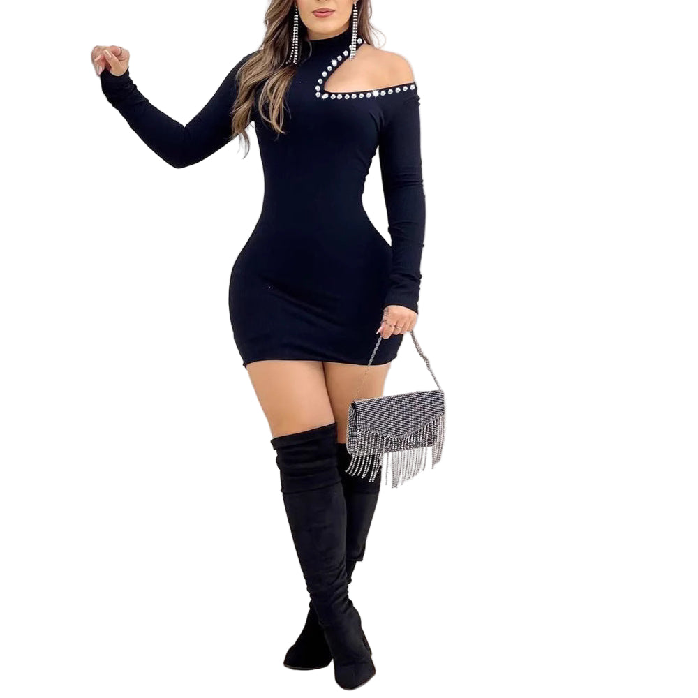 Hollow-out Hotfix Midi Dress For Women