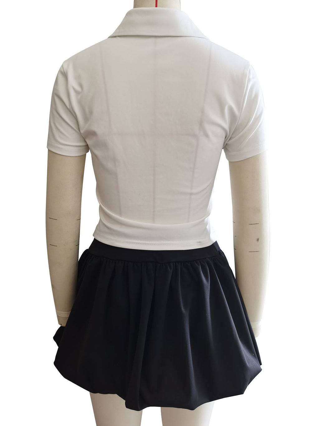 Women Lace Letter Print Button Casual Top And Skirt Two Piece Set