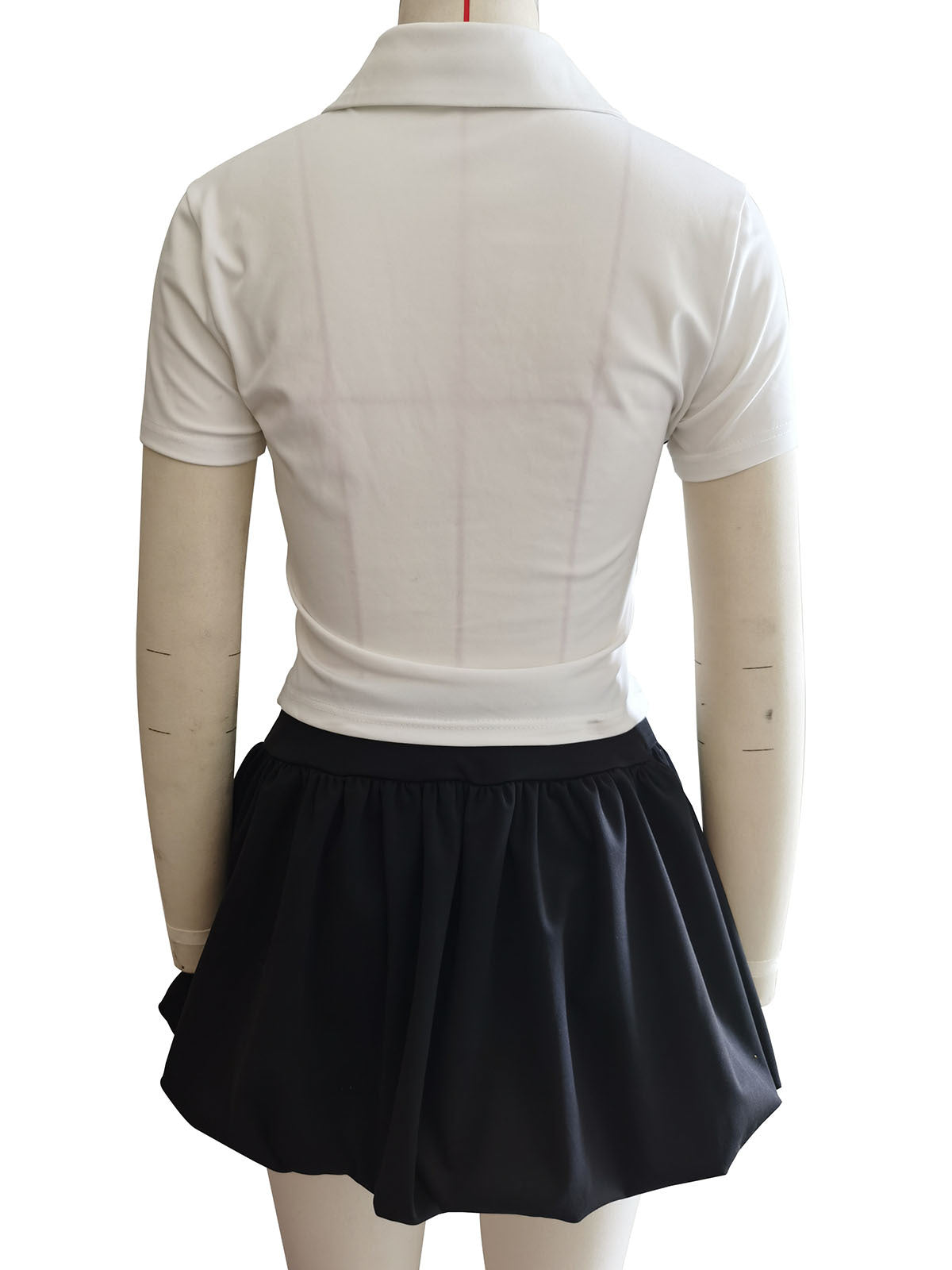 Women Lace Letter Print Button Casual Top And Skirt Two Piece Set