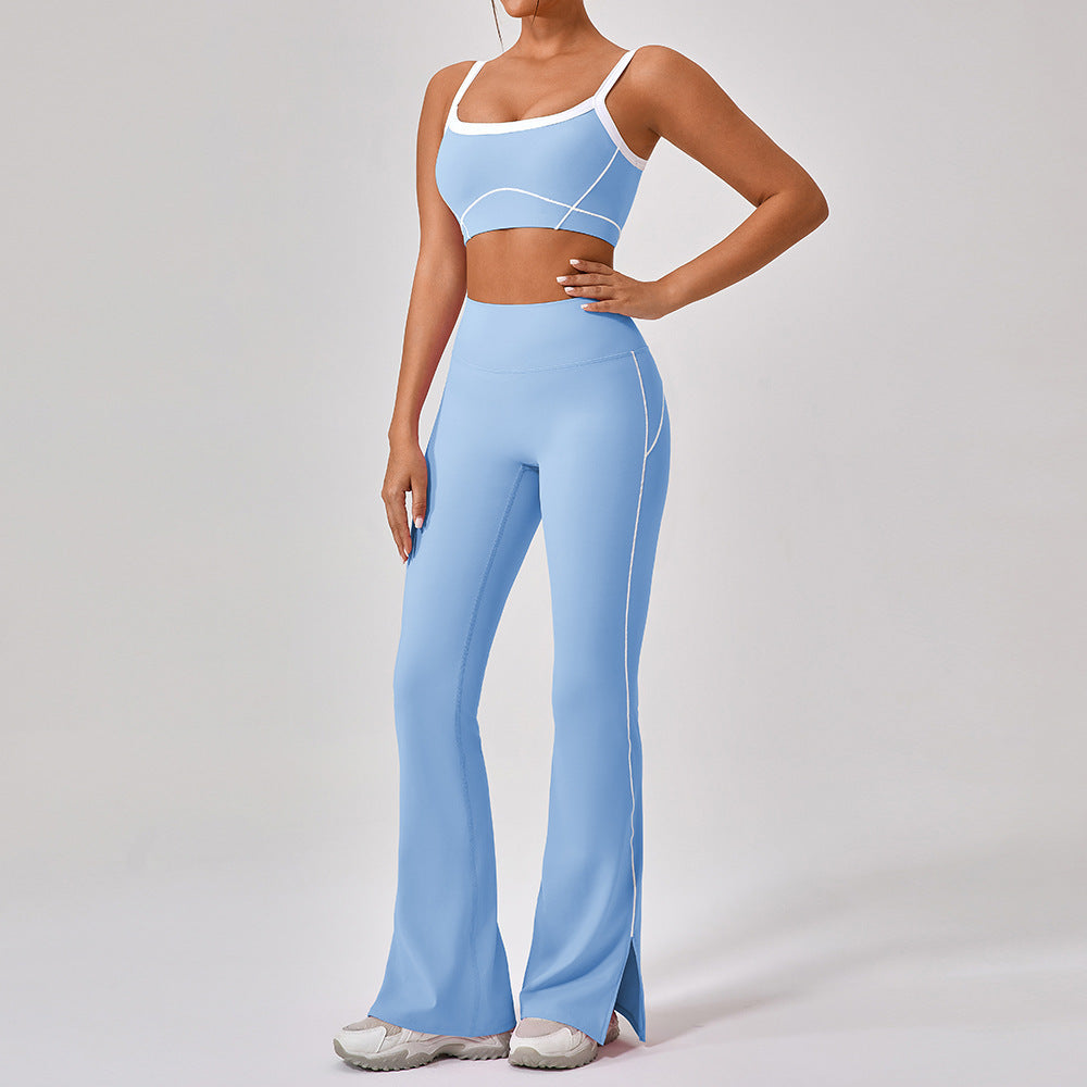 Women's Contrast Color Yoga Suit - Spaghetti Strap Fitness Set