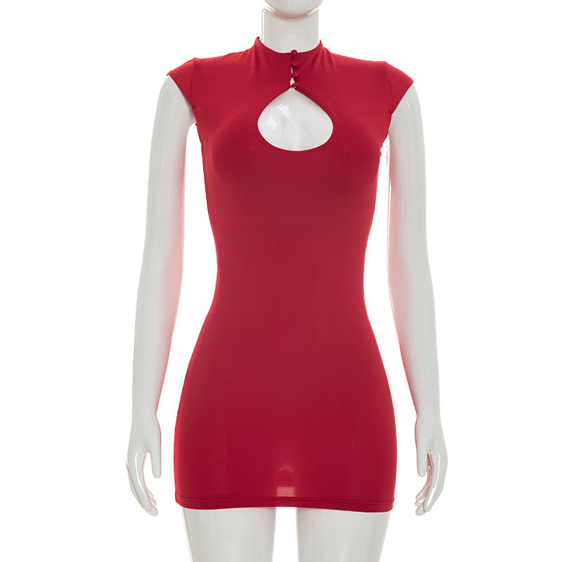 Summer Women's Solid Casual Sleeveless Front Cutout Mini Dress