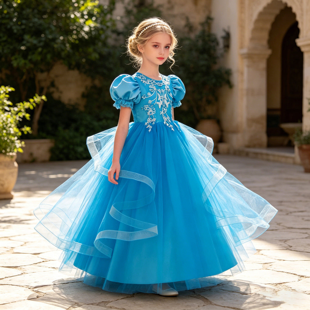 Kids Summer Beaded Wedding Princess Flower Girl Dress