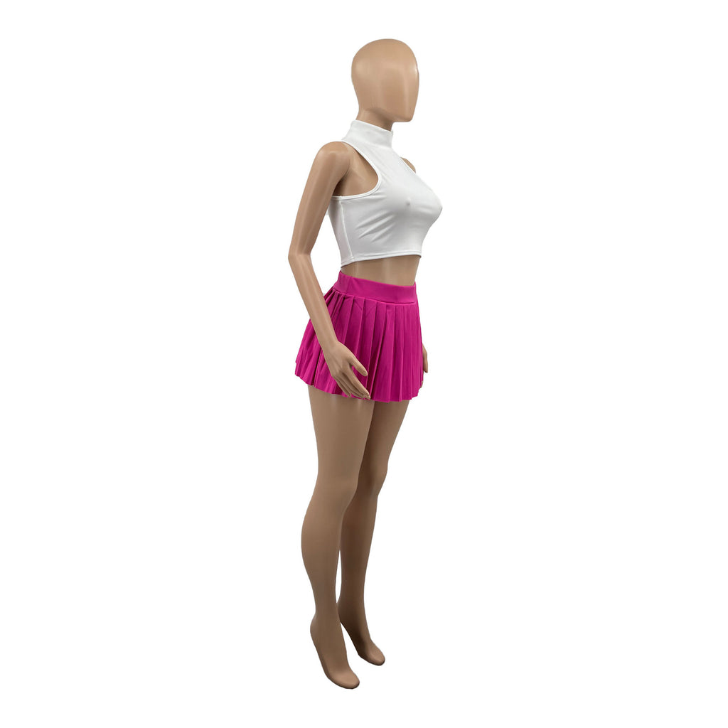 Women'S Summer Solid Color Sexy Mini Pleated Skirt