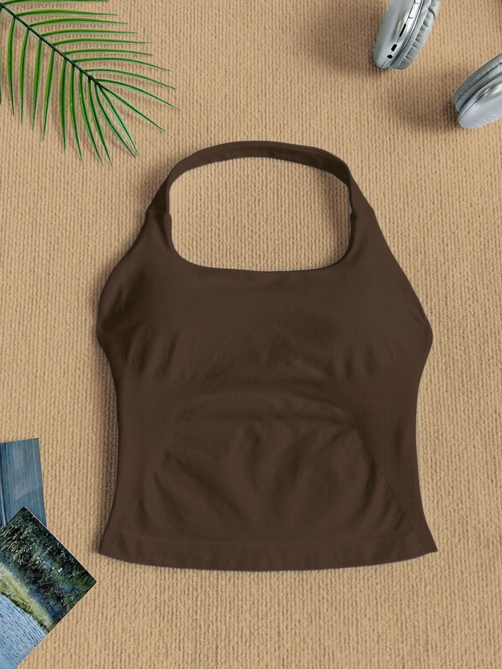 Women Square Neck Halter Neck Seamless Yoga Fitness Tank Top with Bra Pads