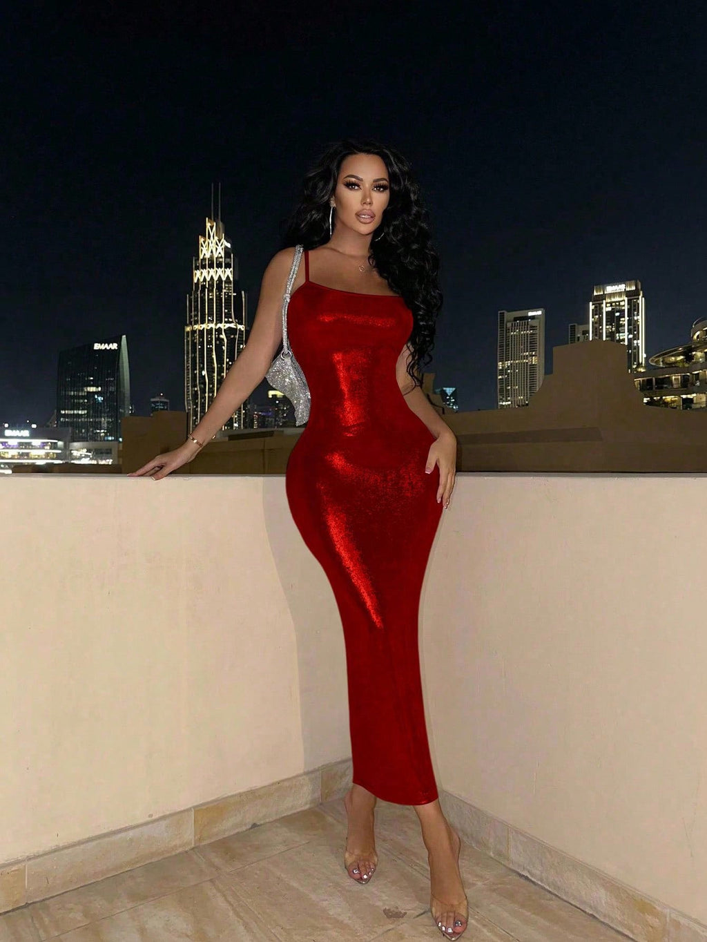Women Sequin Evening Dress Sexy Low Back Fitted Strap Dress