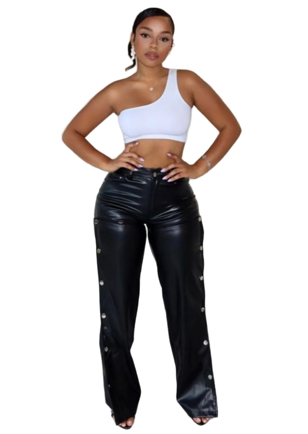 High Waist Slim Fit Straight Casual Leather Pants