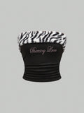 Women Sexy Letter Beaded Leopard Print Crop Top Strapless Tank Top