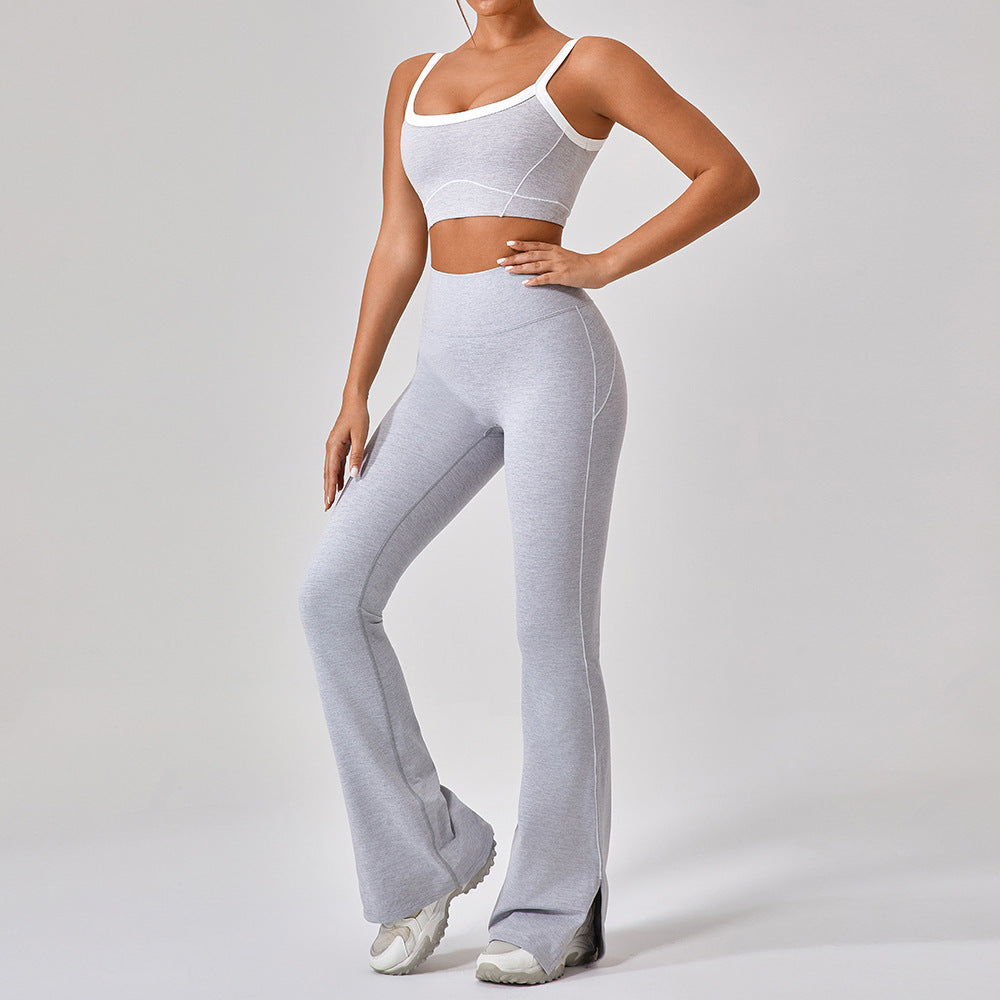 Women's Contrast Color Yoga Suit - Spaghetti Strap Fitness Set