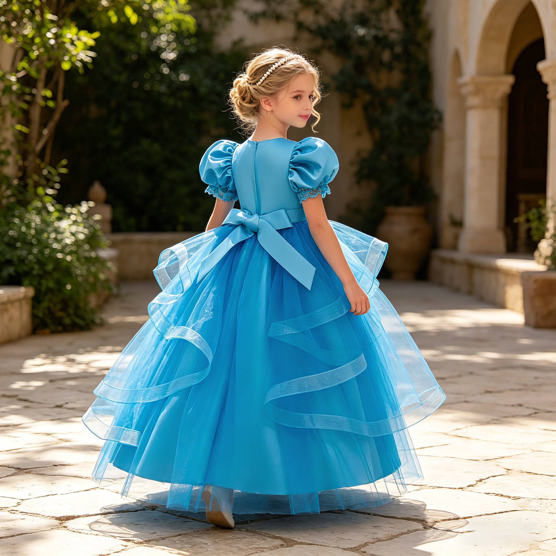 Kids Summer Beaded Wedding Princess Flower Girl Dress
