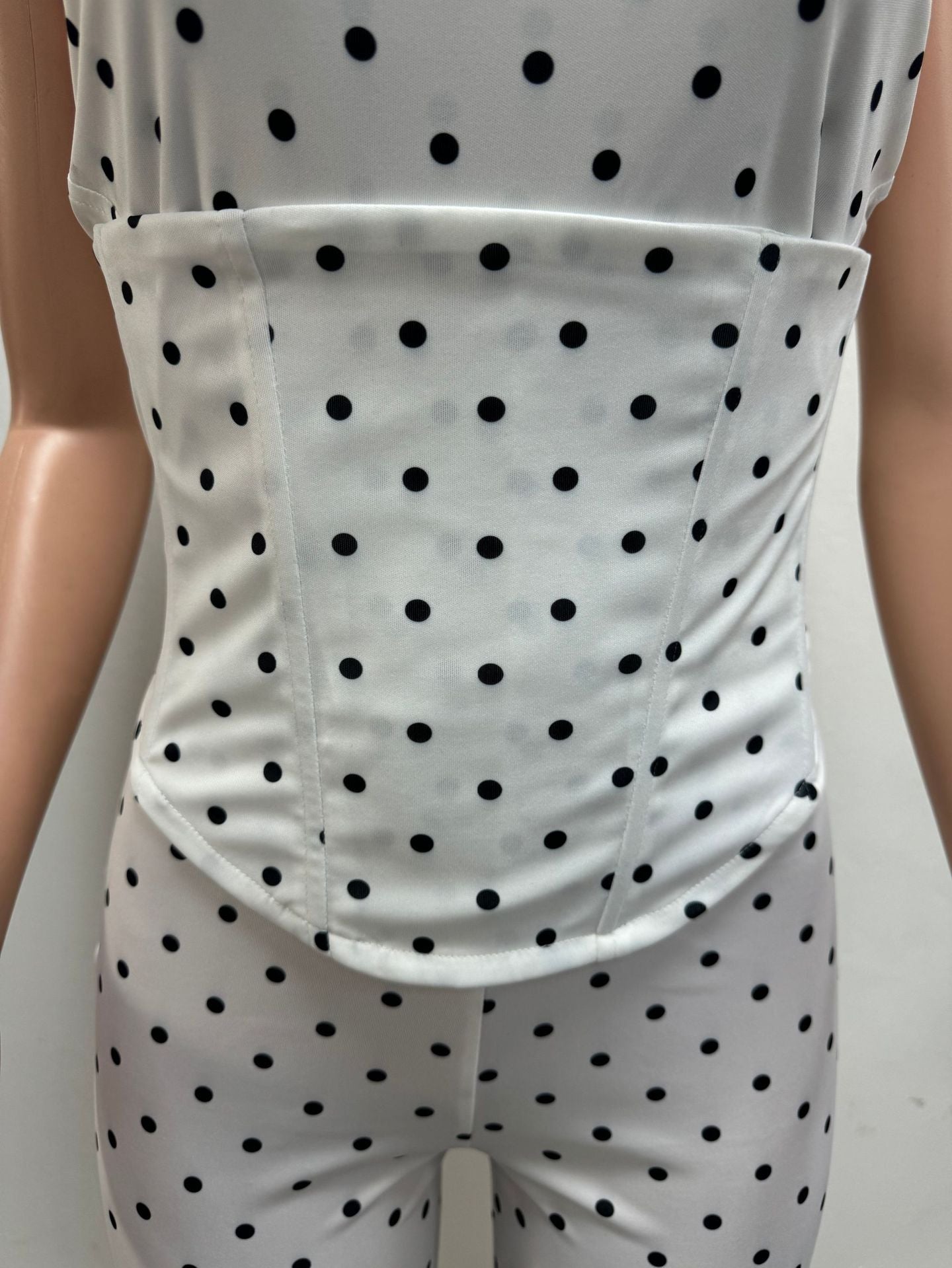 Women Halter Neck Polka Dot Herringbone Zipper (Faux Two-Piece) Dress