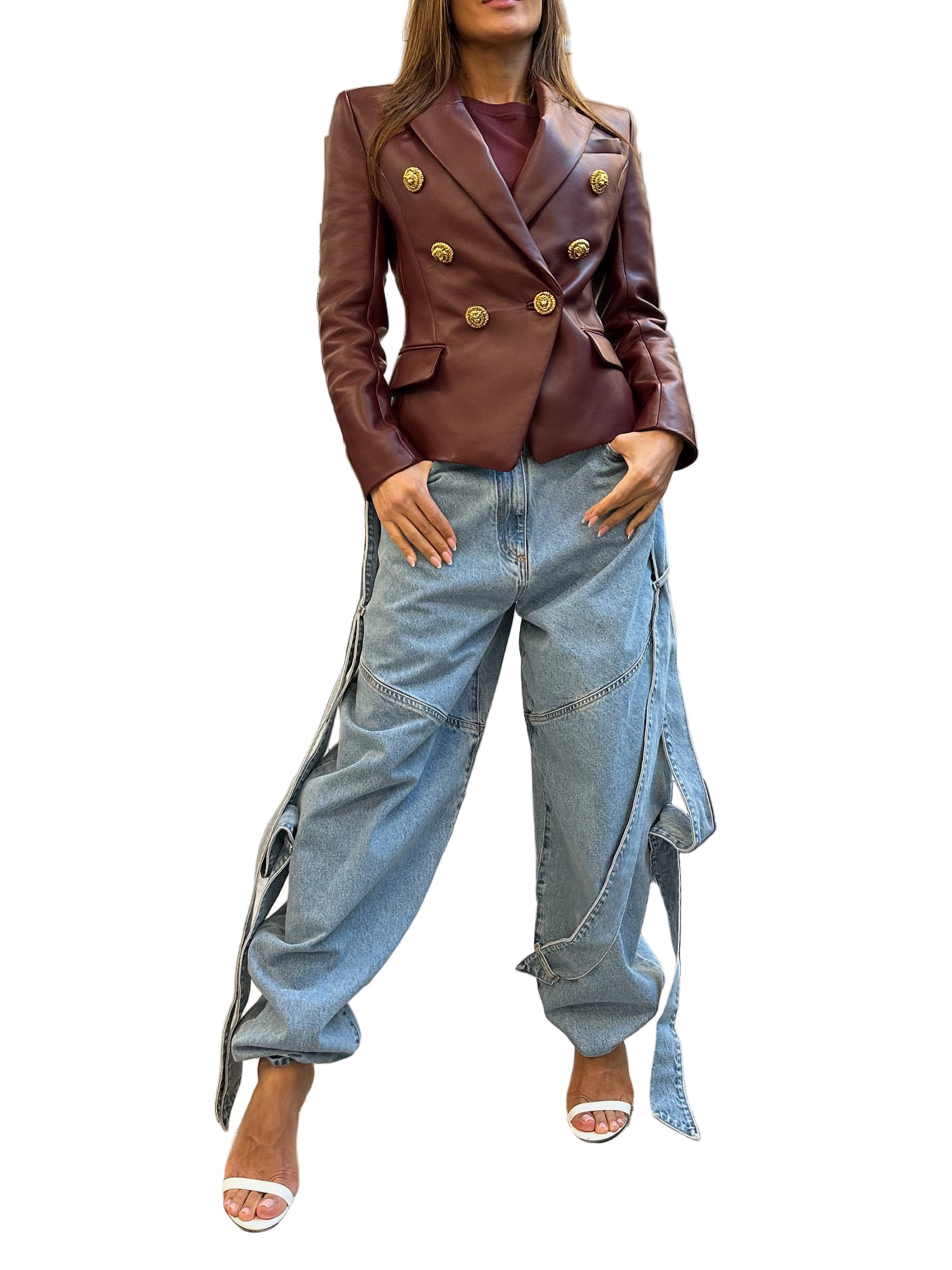 Light Blue Denim Wide-Leg Pants With Dramatic Flap Details And Oversized Fit